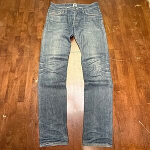 Tellason Selvedge Jeans Men Fits 34X34 Oak Cone Denim USA Button Fly Disressed